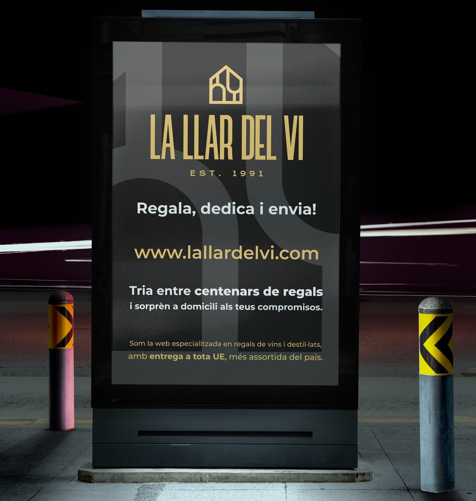 Diseño publicitario exterior La Llar del Vi — marquesina bus